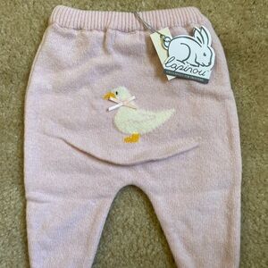 Trotters Pink 100% Cashmere Baby Bottoms with Duck Motif